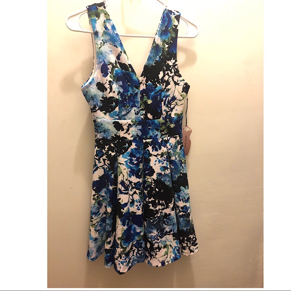 Blue/White Floral V-neck Fit & Flare Dress